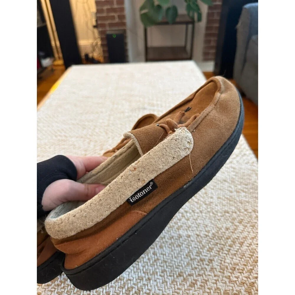 Isotoner Faux Fur Lined Slippers – Brown – Men’s 9.5–10.5